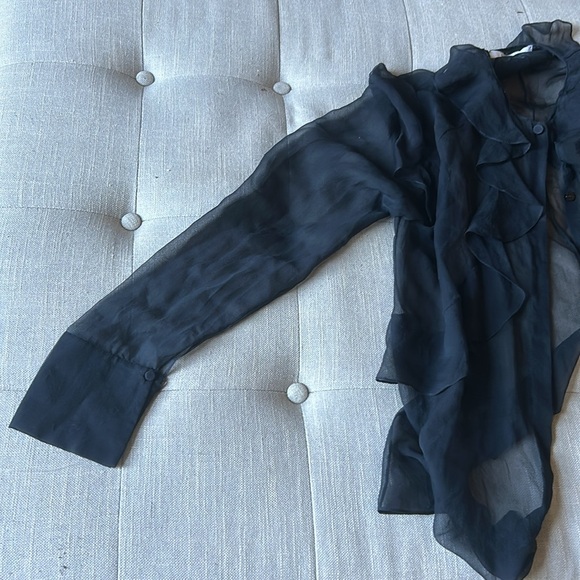 Givenchy Paris Black Sheer Ruffle Button Down Blouse Size Small - Picture 8 of 10